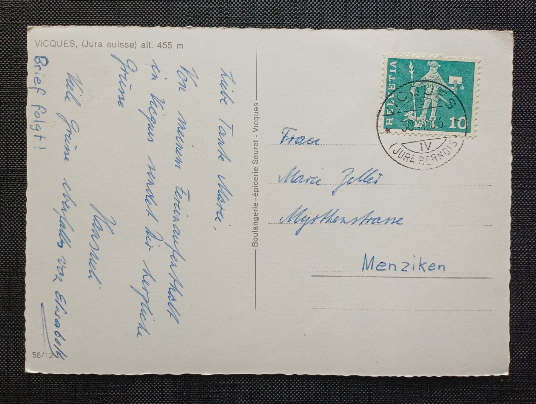 Cartoline postali: AK Flugaufnahme VICQUES 1966 – Usato da Brittnau venduto da simionius 1