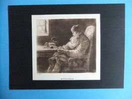 Stich von Albert Anker " die Mittagsruhe "