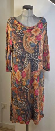 M/L 38/40 leichtes casual MIDIKLEID FLOWERPOWER 70s retro