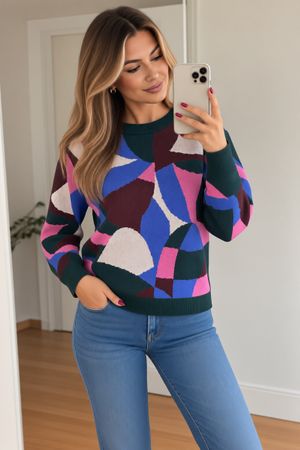Damenpullover mit buntem geometrischem Muster, Grösse L
