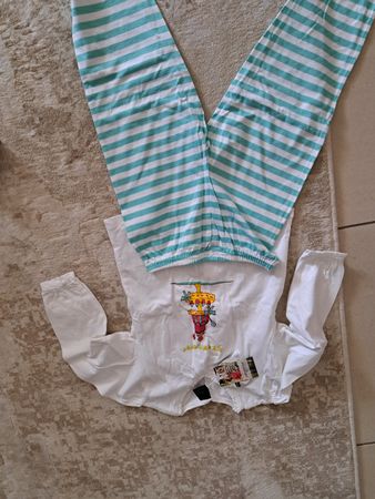 Pyjama Set Weiss Blau Gestreift Grösse 98 ungetragen