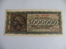 Seltene 5.000.000 Drachmen Banknote aus Griechenland,1944
