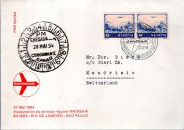 27 MAI 1954 SUISSE-RIO DE JANEIRO-SAO PAULO F44c PAAR - F556