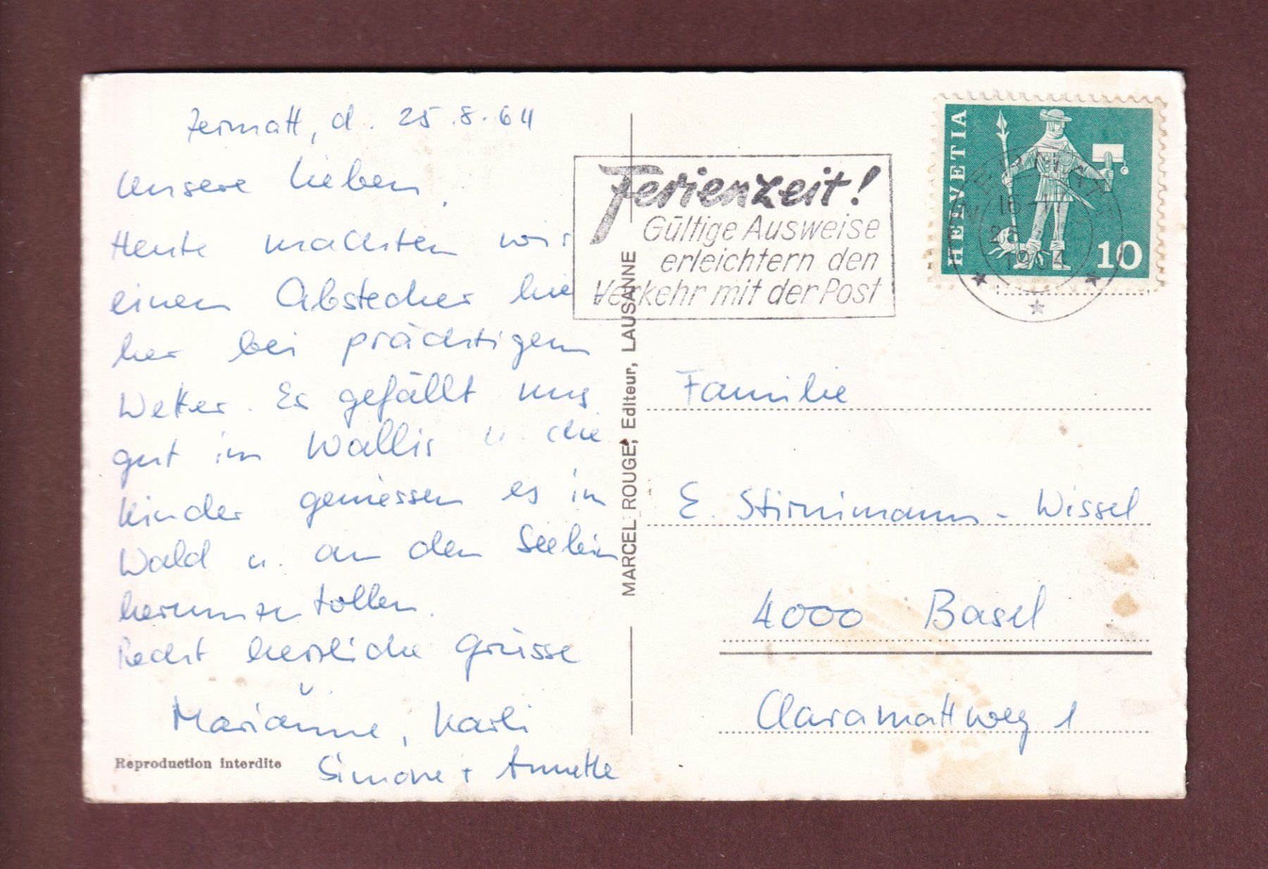 Ansichtskarten: ZERMATT - Cervin - 1964 – Gebraucht aus Pully von nicecards-shop 1