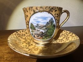 Tasse Chamonix Mont Blanc avec sa soucoupe dorée