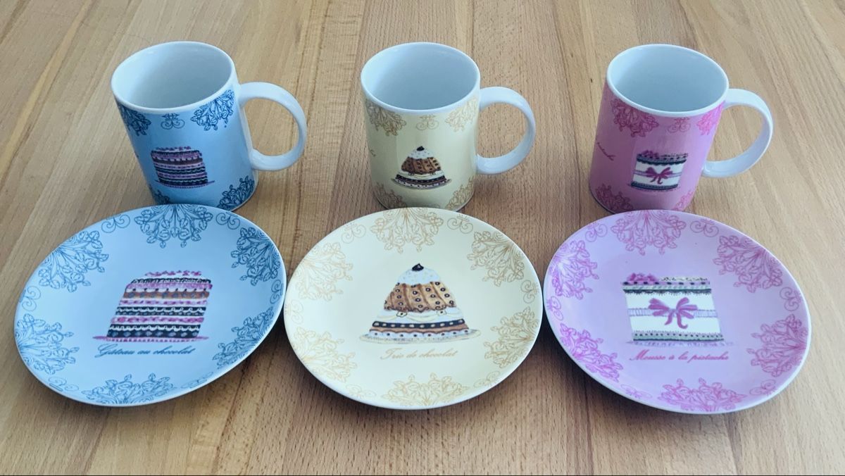 Set di piatti: Mug & Teller Set, Pastellfarben, 6-teilig – Usato da Lufingen venduto da lotzstef