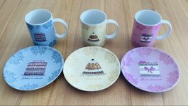 Mug & Teller Set, Pastellfarben, 6-teilig