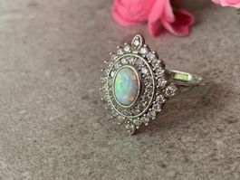Vintage Ring Grösse 55,5 - 925er Silber mit Opal u.Zirkonias