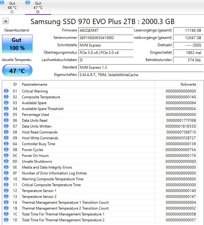 Samsung Harddisks: Samsung 970 EVO Plus 2TB NVMe M.2 SSD – Gebraucht aus Bottmingen von 3pwood 1