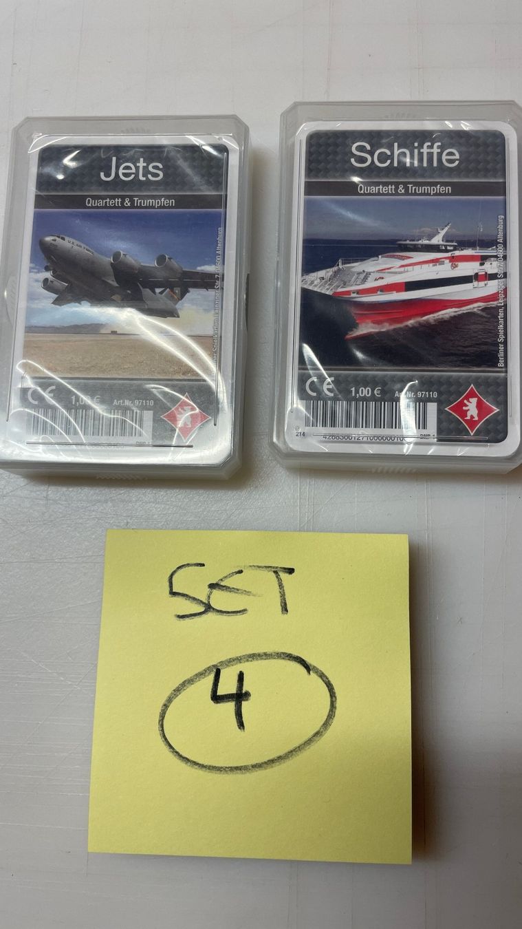 Giochi: 2 Stk. Quartett Spielkarten Jets und Schiffe – Nuovo e nell'imballaggio originale da Glattfelden venduto da cybermaxx