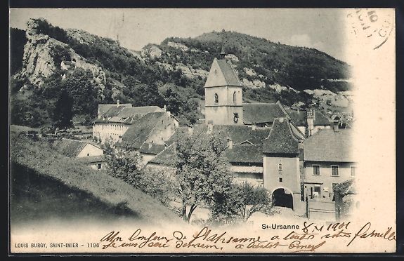 Cartoline postali: AK St-Ursanne, Ortspartie mit Kirche – Usato da Berlin venduto da bartko-reher