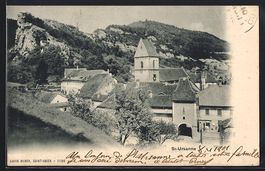 AK St-Ursanne, Ortspartie mit Kirche
