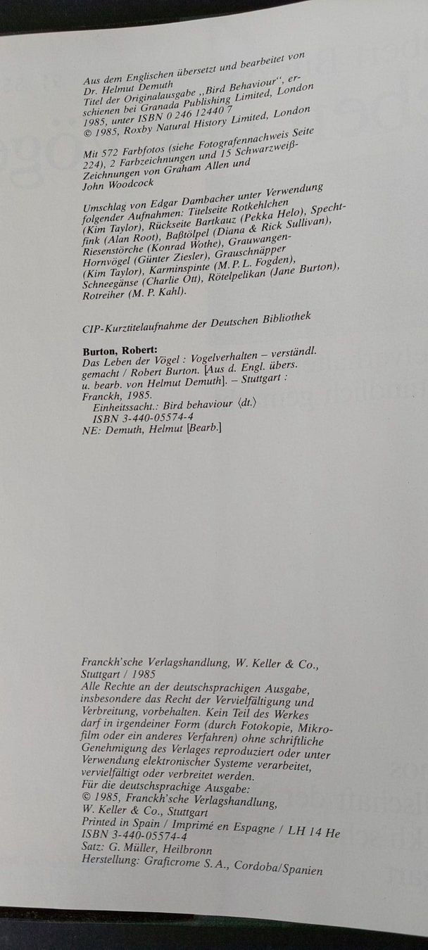 Libri: Das Leben der Vögel /Robert Burton – Usato da Zürich venduto da t24_de 1