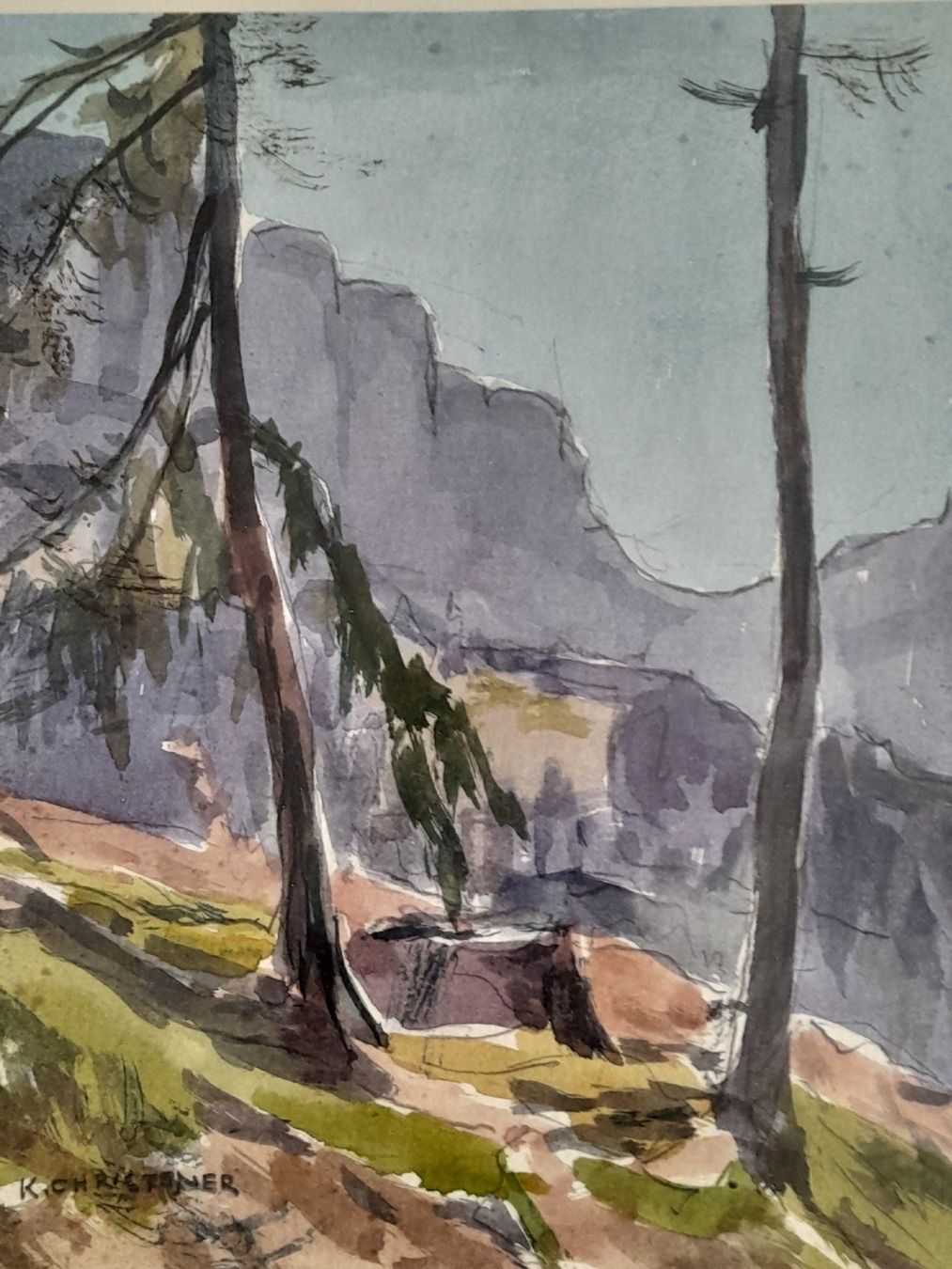 Dipinti: Karl Christener - Aquarell Berglandschaft - – Usato da Thun venduto da JeJoe 2