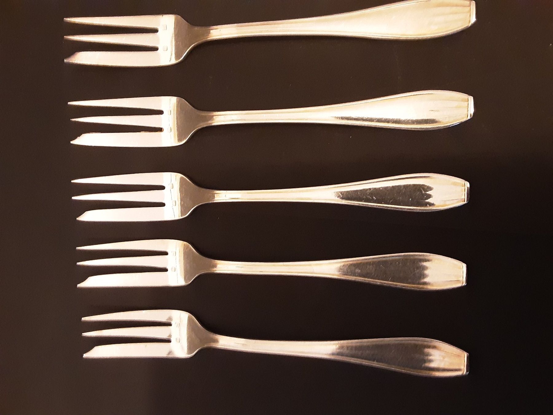 Forchette: 5 elegante Jugendstil-Kuchengabeln, versilbert – Usato da Zürich venduto da goldenboom 1
