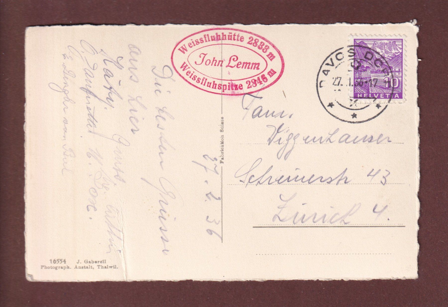 Cartoline postali: DAVOS - Weissfluhgipfel - 1936 // Falte // – Usato da Pully venduto da nicecards 1