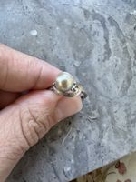 Perlenring mit Diamant 14k Weissgold