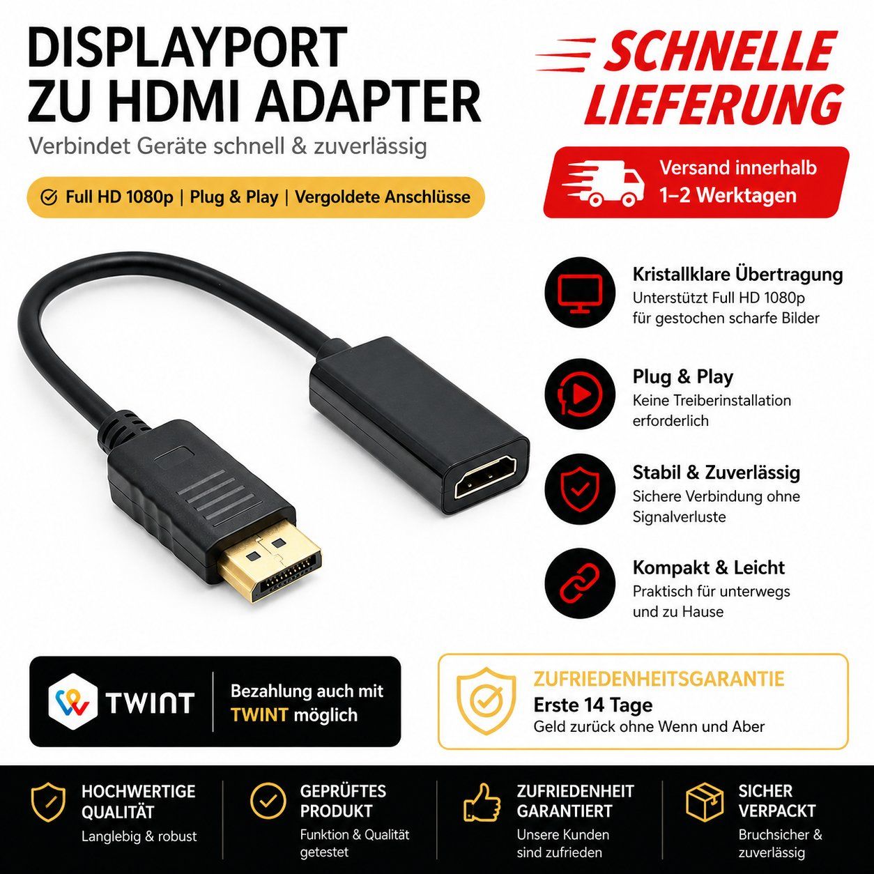 Laufwerke & Adapter: Adapter DisplayPort to HDMI   #101 (TWINT) – Neu (gemäss Beschreibung) aus Montreux von CABLEKABEL