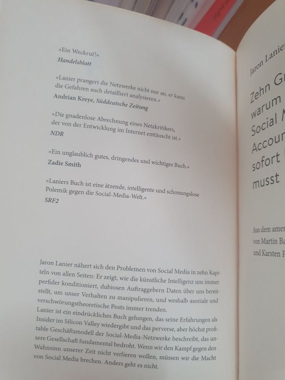 Jaron Lanier Zehn Gründe, warum du Social löschen musst Kaufen auf Ricardo