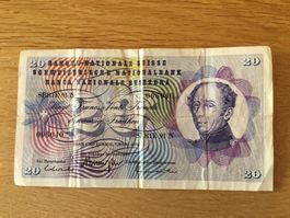 Alte 20.- Note Schweiz 7. März 1973
