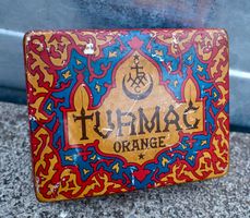 Vintage BLECHDOSE Turmac BLEU orange