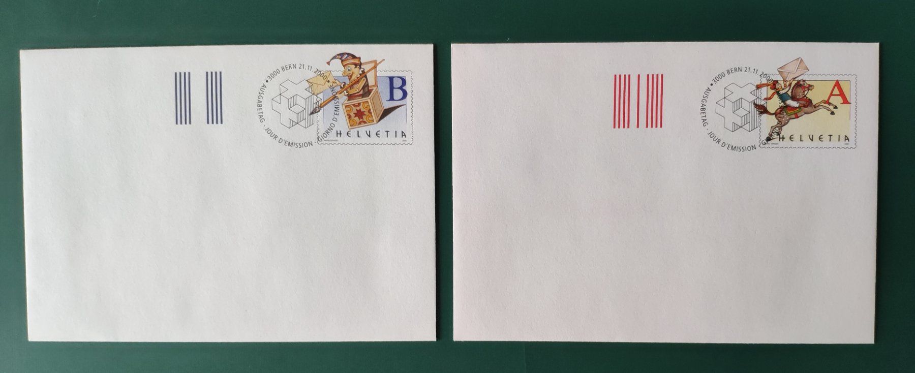 Alle Briefmarken: 21.11.2000  Bern Vorfrankierte Post-Cuverts A- und B-Post ge – Gebraucht aus Volketswil von Spacepanda