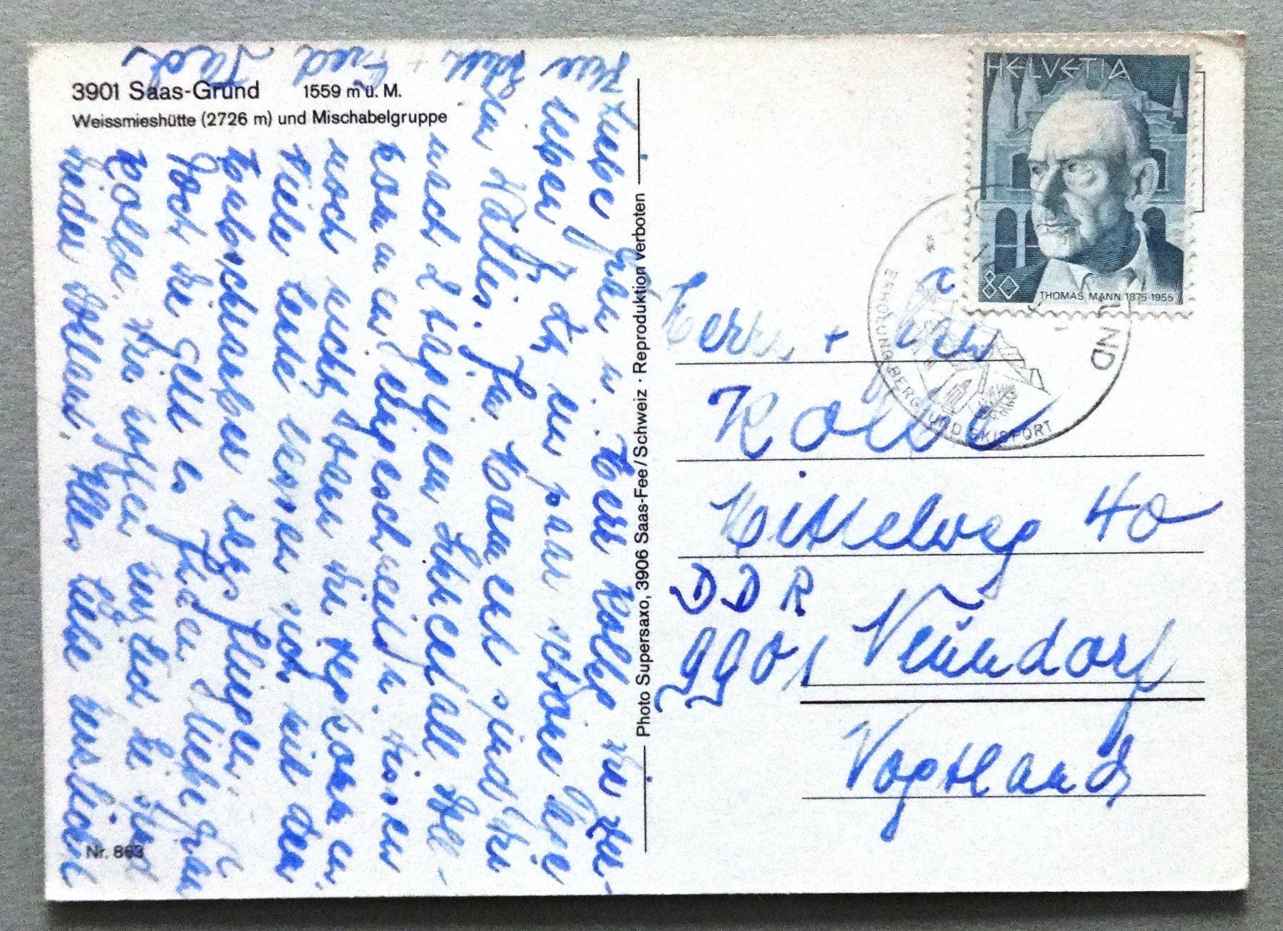 Cartoline postali: Saas-Grund, 1559 m ü.M. – Usato da Fétigny venduto da Billy2miny 1