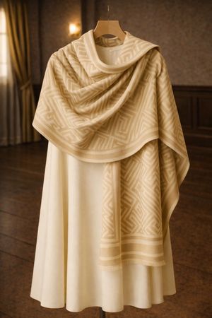 Splendida stola/scialle beige con elegante motivo geometrico