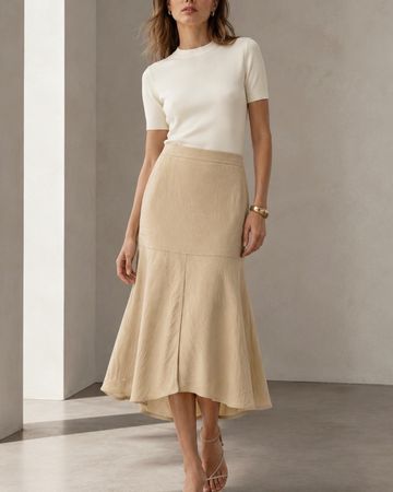 Tibi Plisse Beige Flared Skirt – Gr. M