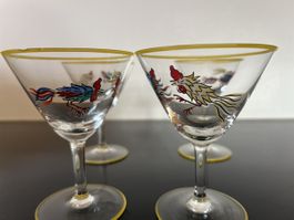 4 Cocktailgläser, handbemalt, Hahn Motiv