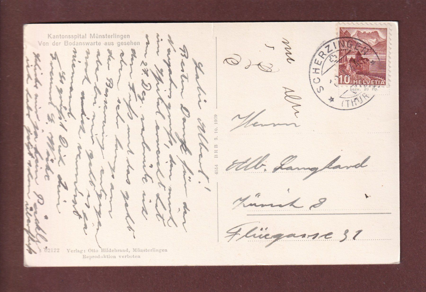 Ansichtskarten: MÜNSTERLINGEN - Kantonsspital - 1944 – Gebraucht aus Pully von nicecards 1