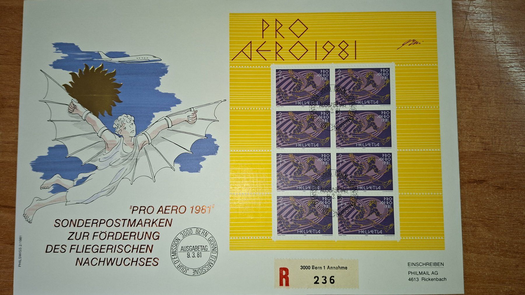 Alle Briefmarken: F1980 - 2 FDC Grossformat (Pro Aero 81, Prop 1982) – Gebraucht aus Trélex von Phil_Albert