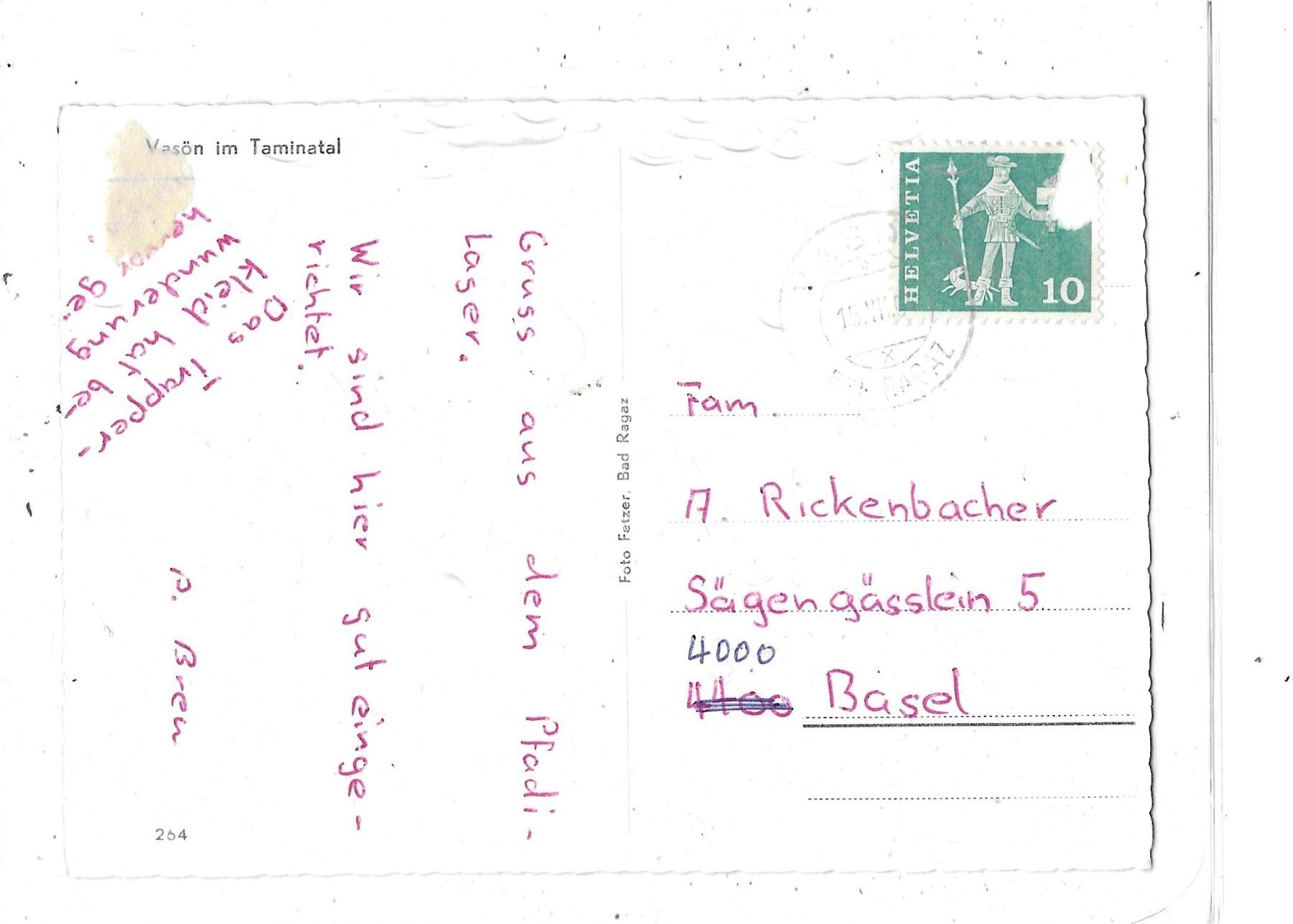 Cartoline postali: SG Vasön im Taminatal – Usato da Schocherswil venduto da Wilare 1