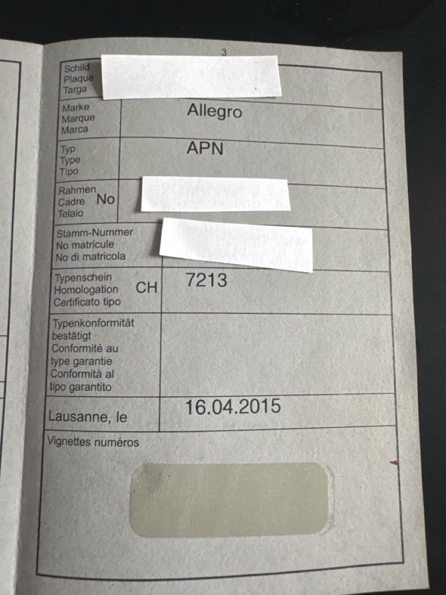 Ciclomotori: Allegro APN CH7213 Ausweiss – Usato da Yvonand venduto da Hondaaaaaaa