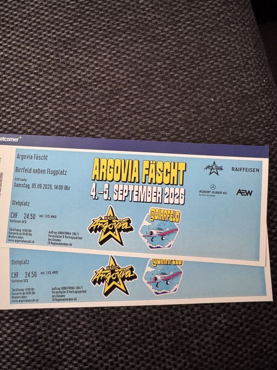 Biglietti: Argovia Fäscht 5. September 2026 2 Tickets – Nuovo e nell'imballaggio originale da Tegerfelden venduto da RamonaG86