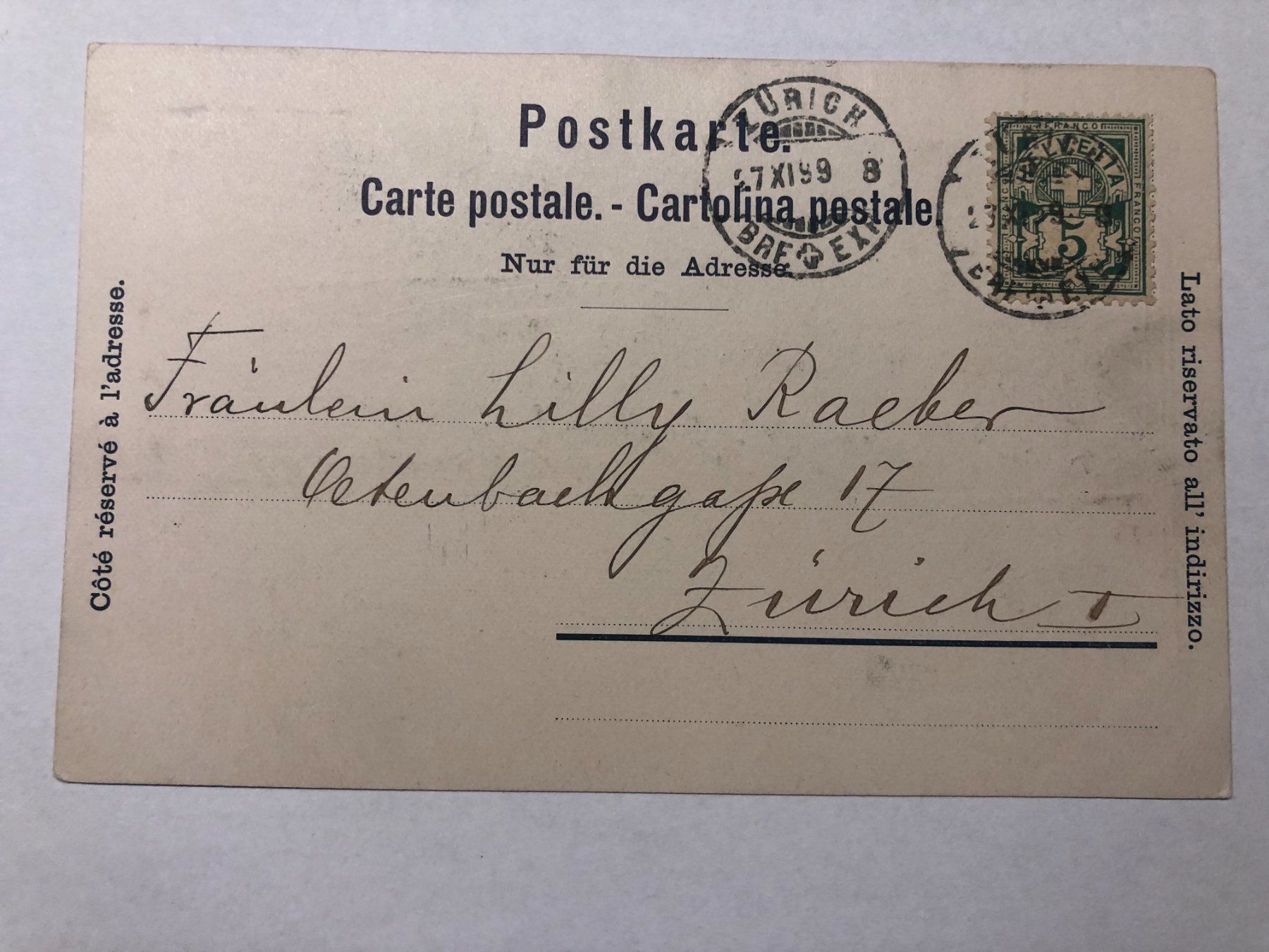 Ansichtskarten: Zürich V  Eidmattstrasse ? 1899 SELTEN – Gebraucht aus Pfäffikon ZH von Waltoversand 1