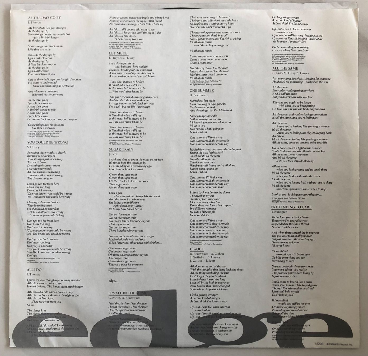 Schallplatten: DARYL BRAITHWAITE - EDGE – Gebraucht aus Poliez-Pittet von Newtown-Records 2