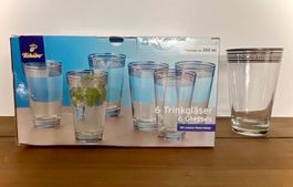 6er Set Trinkgläser mit Platinrand,neuwert