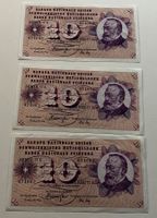 Schweiz 3x10 Franken 1972 Serie 77L Nummer folgend 60/61/62