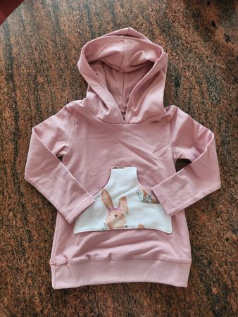 Rosa French Terry Pullover mit Hasenmotiv Gr. 80, Handmade