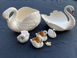 Lot de 6 Cygnes en Porcelaine Blanche Décor Maison Chic