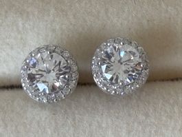Luxus Elegante Ohrstecker Zirkonia  Ohrschmuck Silberfarben