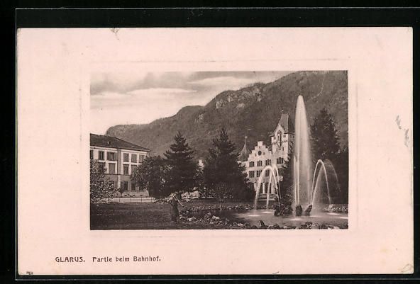 Cartoline postali: AK Glarus, Partie beim Bahnhof, 1910 – Usato da Berlin venduto da bartko-reher