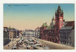 BASEL.  Marktplatz mit Rathaus   ( Feldpost )