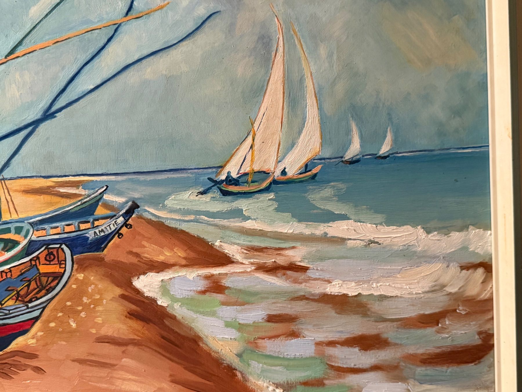 Gemälde: Ölgemälde Boote am Strand mit Segelschiffen – Gebraucht aus Basel von PAUL_ART 2