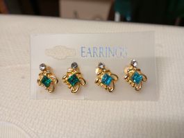 Earrings set with green stones gold tone new