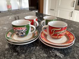 4 Espresso Tässchen mit Unterteller Tommy's/Mother's Coffee