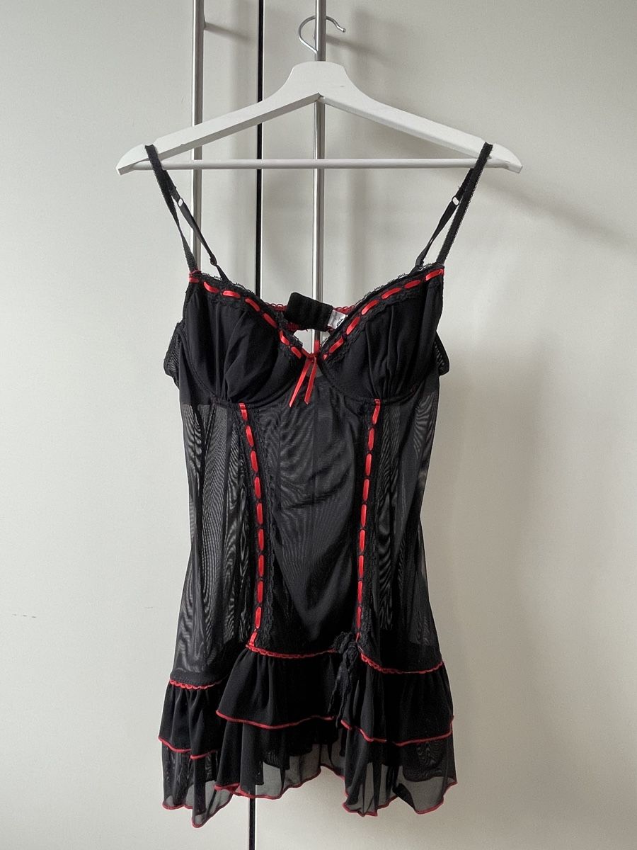 Vestiti: Schwarzes Dessous Kleid mit roten Details – Usato da Biberstein venduto da koempossible