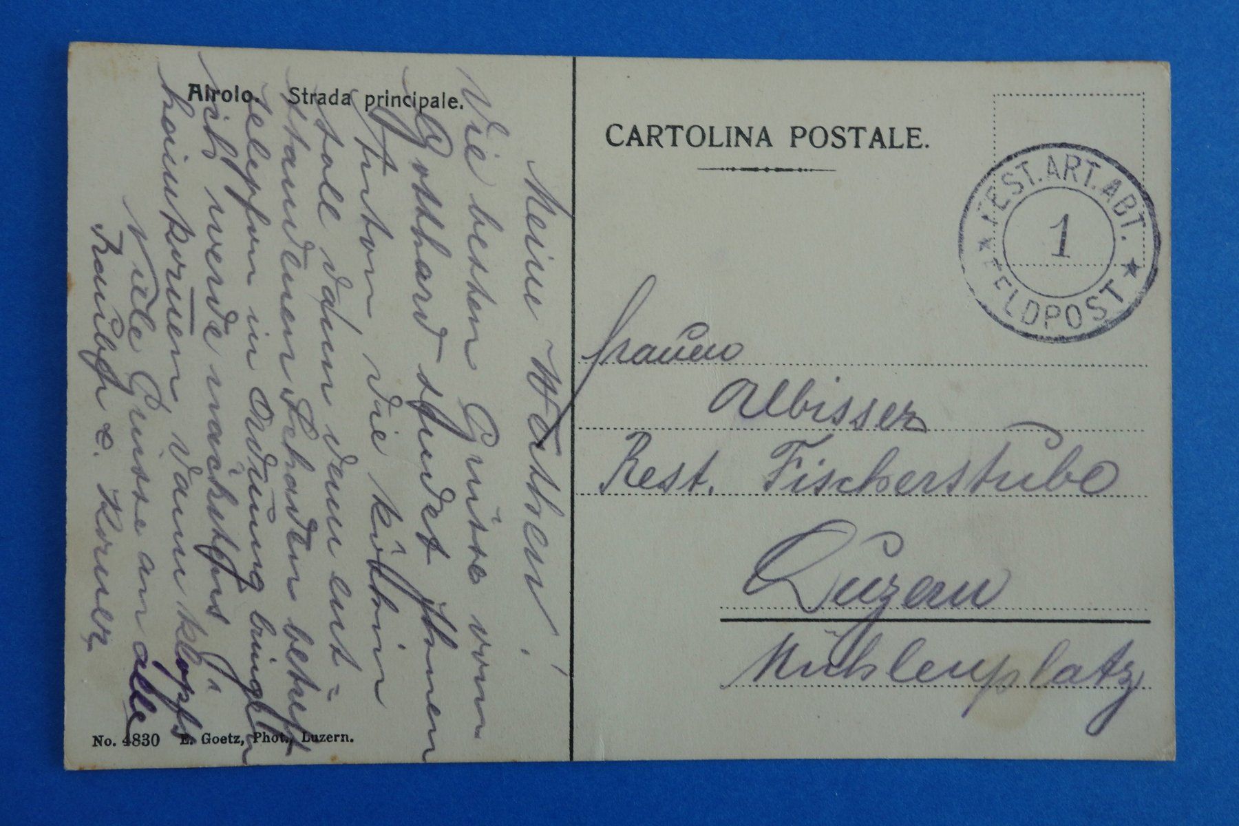 Cartoline postali: AIROLO - Strada principale - ca. 1910 - Feldpost – Usato da Ibach venduto da Ibanto 2