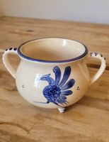 Bol à anses gruyère bleu céramique vintage 3 pieds